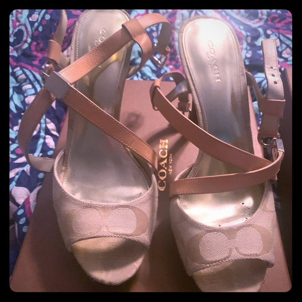 Coach ivory and tan high heels.